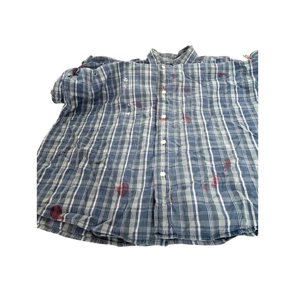 Halloween Costume Men’s Zombie Shirt Blue White Plaid L Vtg ‘“Blood” Long Sleeve - Picture 10 of 11